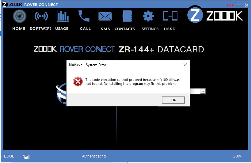 zoook zr-144+ usb dongle, data card error